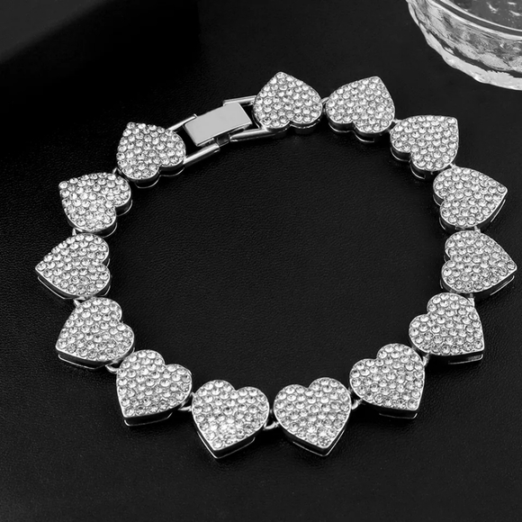 Lux Crystal Paved Silver Heart Bracelet - Picture 1 of 2